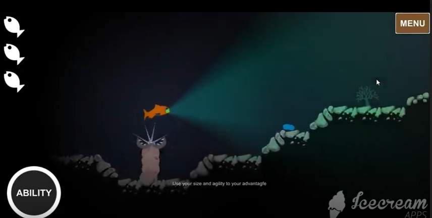 This 2D platformer game has 3 levels that the player must navigate through and survive as a fish, avoiding NPCs. 