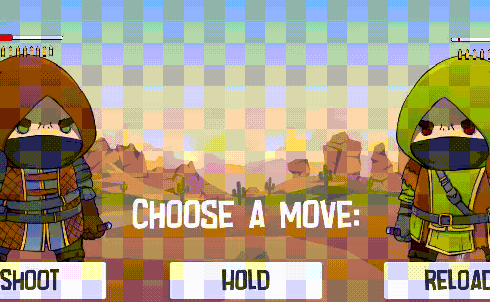 Cowboy is a 2D game that follows the Standoff children’s hand game with a Pokémon-like turn-based combat system.